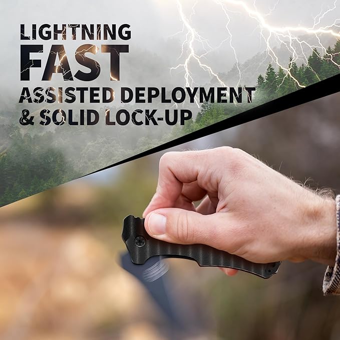 Off-Grid Knives - Rapid Fire Blackout - Large Folding Knife for Camping & EDC, Cryogenic D2 Blade