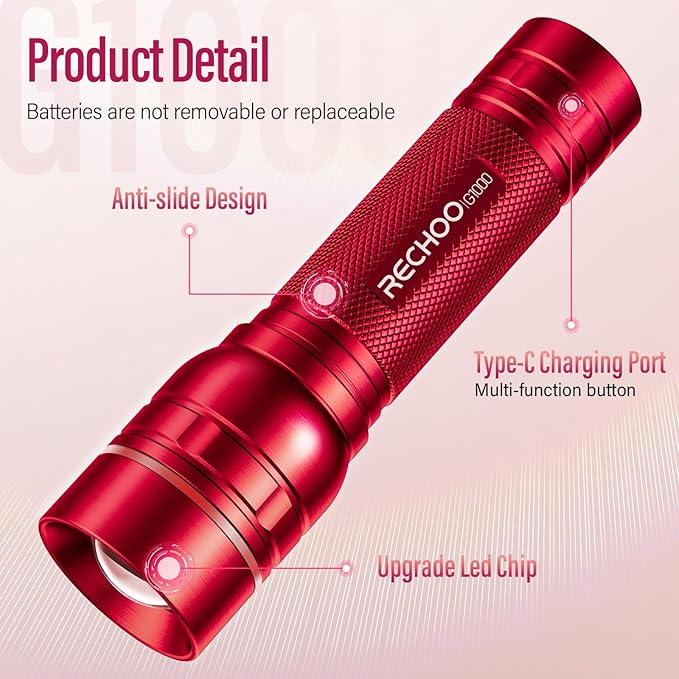 RECHOO Rechargeable Flashlights High Lumens, G1000 Super Bright Flash Light, Small Zoomable LED