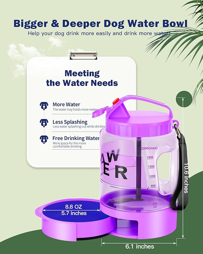 77oz Large Dog Water Bottle - Portable Travel Dog Water Dispenser & Bowl - Leak-Proof Pet Water Jug