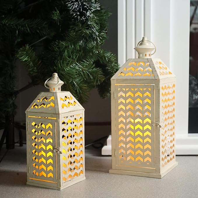 DECORKEY LED Lantern Decorative Indoor & Outdoor, Set of 2 (18' & 13') Metal Candle Lanterns