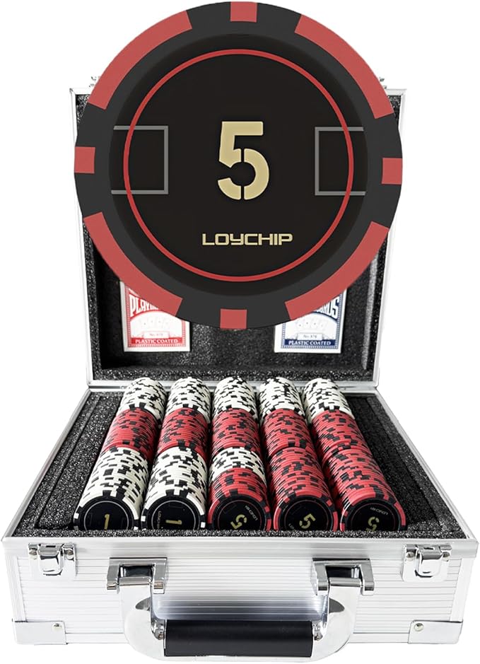 Poker Set with Numbered Chips 600-pcs for Card Board Game, 11.5g Weight with Playing Cards for
