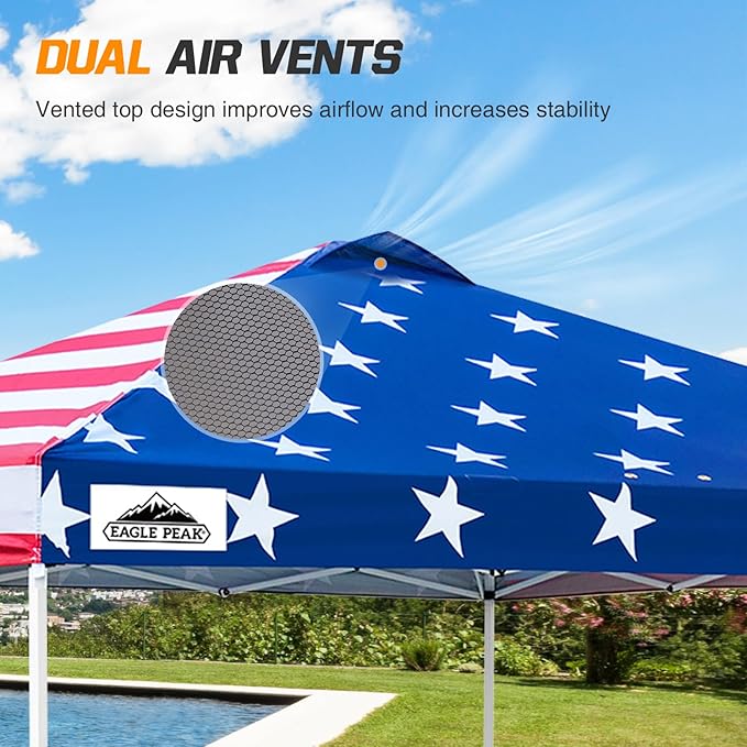 EAGLE PEAK Pop Up Canopy Tent with Wheeled Carry Bag, 8 Stakes, 4 Ropes, 4 Weight Bags, Easy Set Up