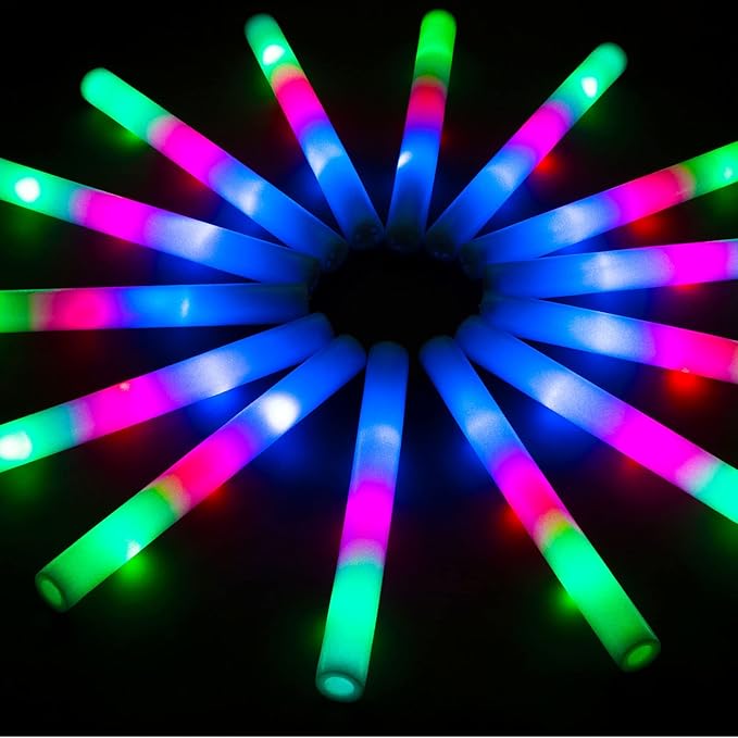 105 PCS LED Foam Glow Sticks, Glow Sticks Bulk Party Pack with 3 Modes Colorful Flashing, Glow in
