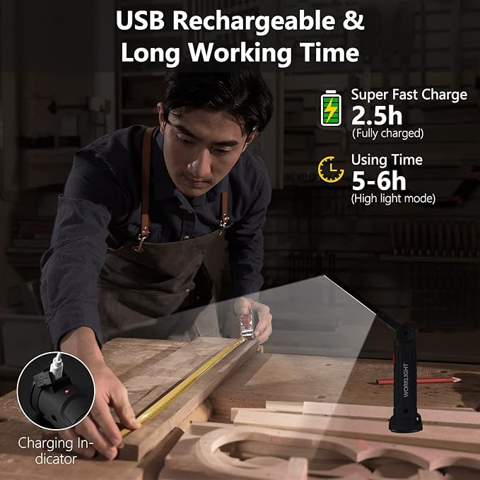 Working Light Portable, Rechargeable Work Lights with Magnetic Base Hanging Hook,360° Rotate 5