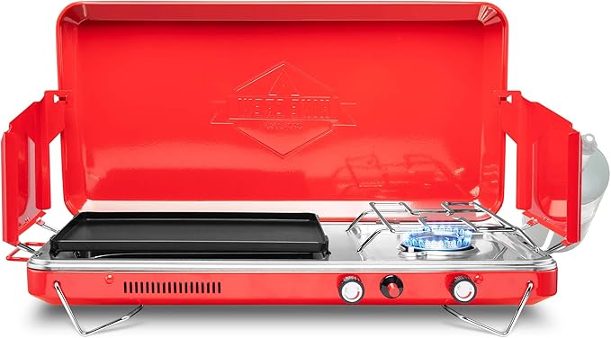 Hike Crew 2-in-1 Gas Camping Stove and Griddle, Portable Propane Burner w/Integrated Igniter &