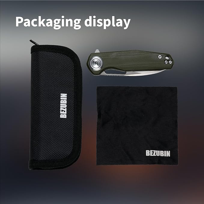 Pocket Folding Knife,3.15" D2 Steel Blade,Green G10 Handle,Push Button Lever Lock,Pocket Knife with