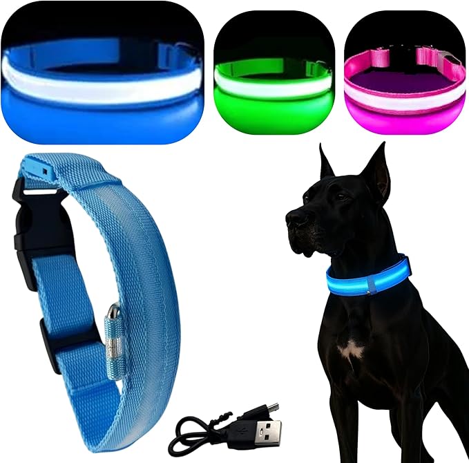 Light Up Dog Collar ??Reflective, Adjustable & Rechargeable Electronic Glow Pet Collars ??Bright