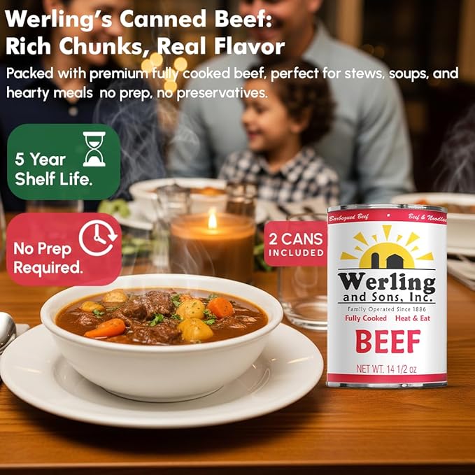 Werling & Sons Canned Meat Variety Pack 14.5 oz – Fully Cooked & Ready to Eat | 2 Hamburger, 2