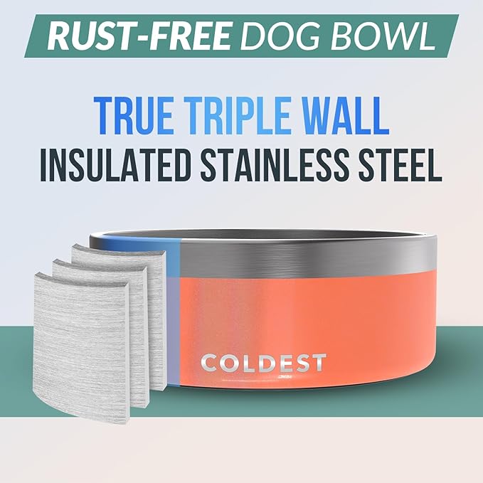 Coldest Dog Bowl - Anti Rust Metal, Non Slip, 3 Layers Insulated Stainless Steel Dog Bowls - Spill