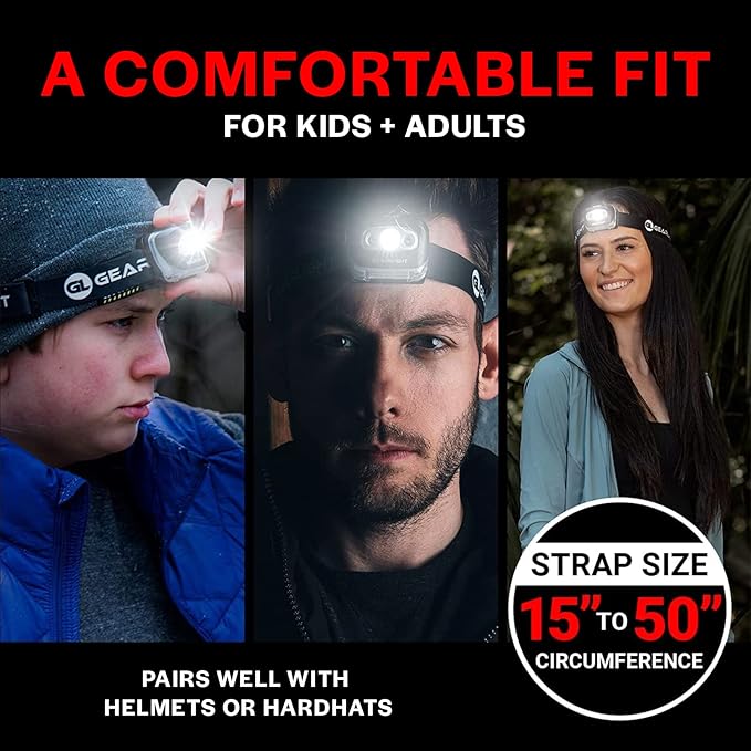 GearLight 2Pack LED Headlamp - Outdoor Camping Head Lamps with Adjustable Headband - Lightweight
