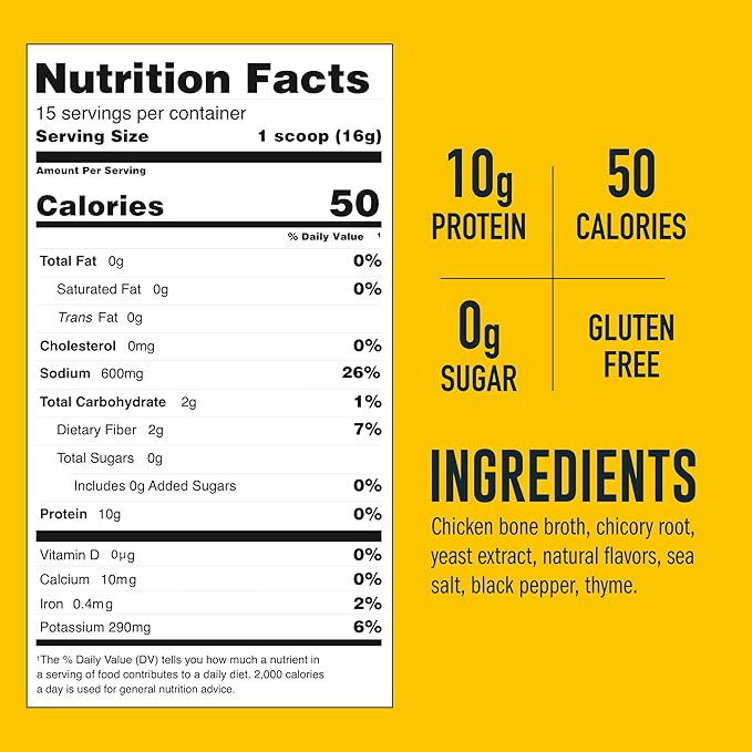 LonoLife Reduced Sodium Chicken Bone Broth Powder Mix | 10g Protein | Collagen-Rich, Keto & Paleo