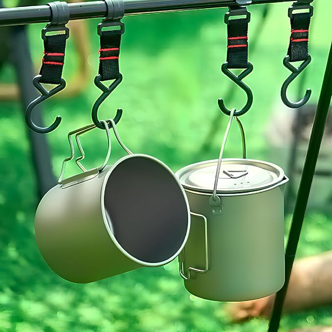 BY-J Titanium Camping Cookware Set – 750mL & 420mL Titanium Pot with Lid and Foldable Handle