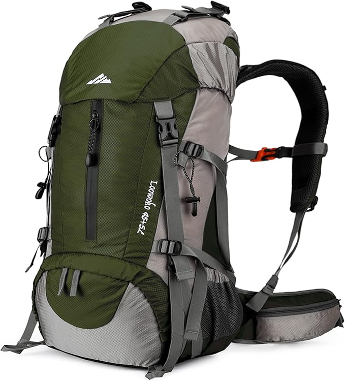 Loowoko 50L Hiking Backpack, Waterproof Camping Essentials Bag with Rain Cover, 45+5 Liter