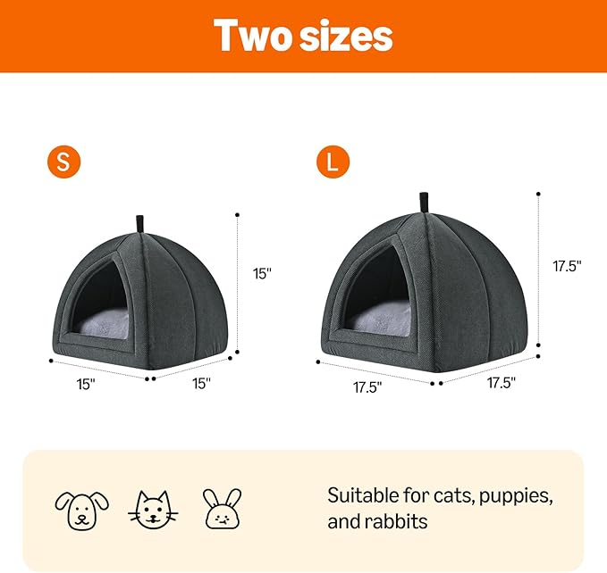 Amazon Basics Cat Cave Bed, 2-in-1 Foldable House for Indoor Cats, with Washable Cushion and
