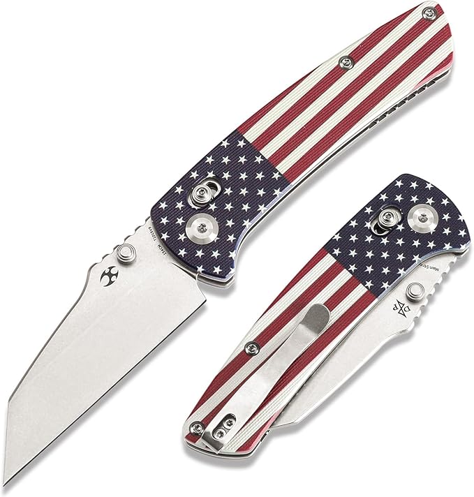 KANSEPT Main Street Pocket Folding Knife, 3.36 Inch 154CM Sharp Steel Blade, American Flag G10
