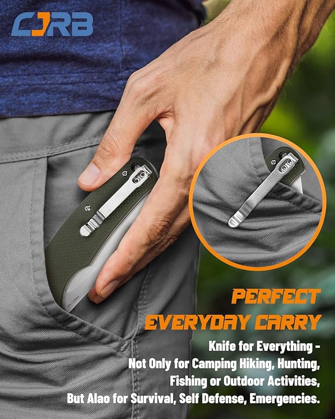 CJRB Crag Tactical Knife, Cleaver Pocket Folding Knife with Stonewash AR-RPM9 Steel Blade and G10
