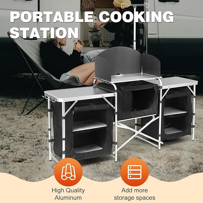 Camping Kitchen Table, Folding Table,Outdoor Cooking Table with Storage Carrying Bag, Aluminum Cook