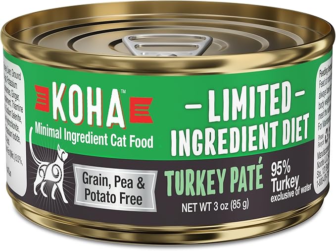 KOHA Limited Ingredient Diet Turkey Pate for Cats - Single Meat Wet Cat Food for Sensitive Stomachs