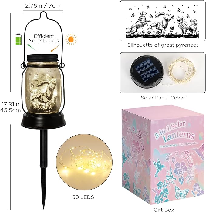 kyoryuger Pyrenees Gifts for Women/Men Pyrenees Dog Solar Lanterns Mom Birthday Dog Lovers Lantern