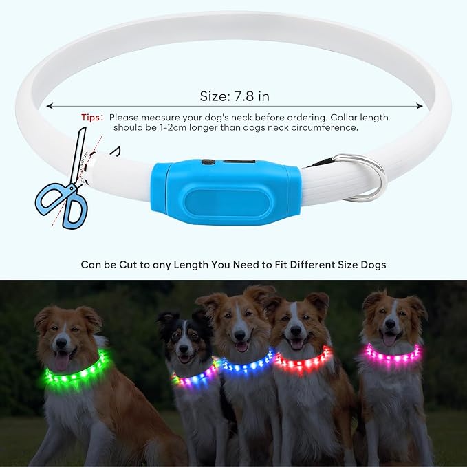 Flashseen LED Dog Collar, USB Rechargeable Glowing Lighted Up Collar, Cuttable Water-Resistant TPU