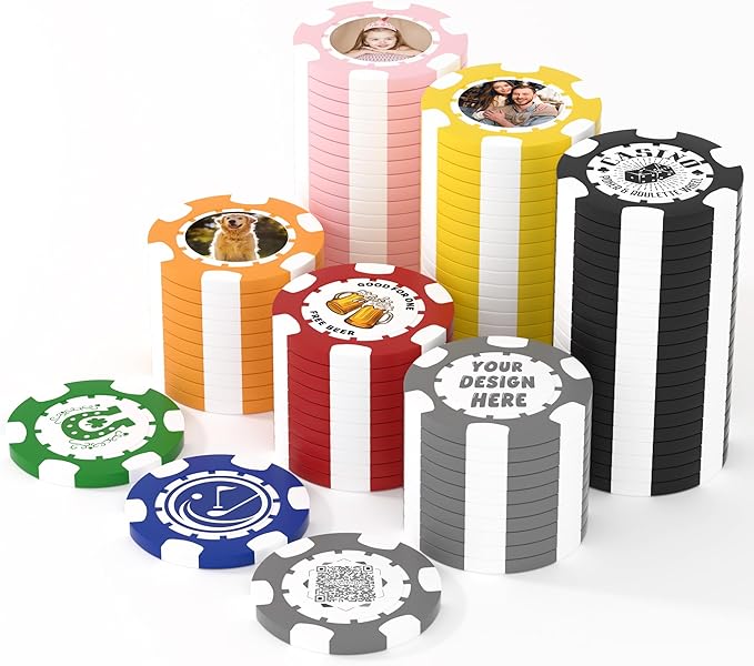 25 Custom Clay Poker Chips, 40mm Heavy 11.5g Casino Sized Personalized Poker Chips with Your Logo