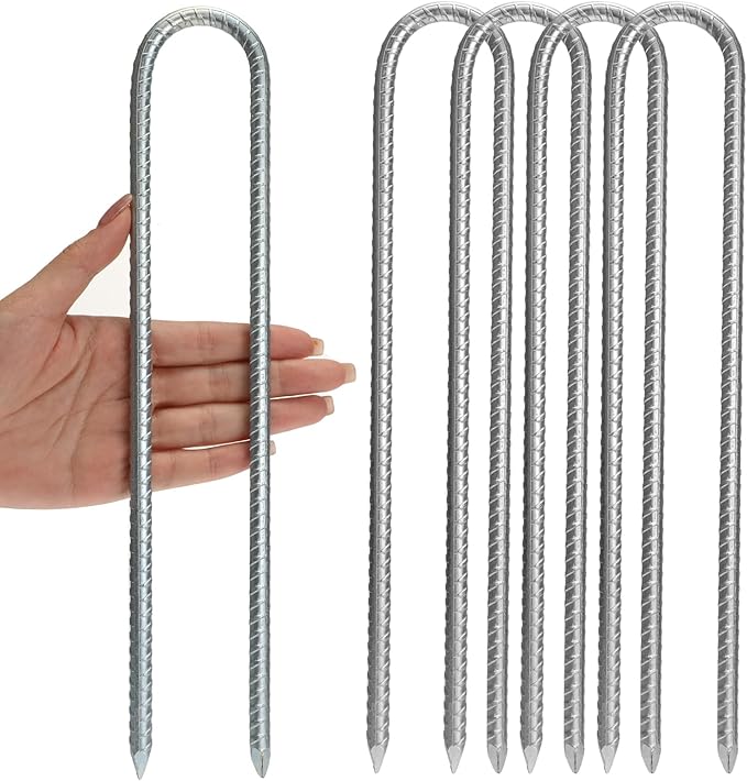 Ground Stakes Galvanized Steel Rebar Stakes Heavy Duty U Shaped Trampoline Stake Ground Anchors
