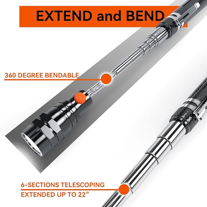 VIBELITE Gifts for Dad, Magnetic Pickup Tool with LED, Telescoping Magnet Flashlight, Birthday