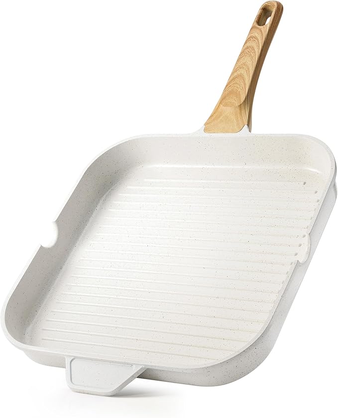 SENSARTE Nonstick Ceramic Grill Pan for Stove Tops, Square Grilling Pan with Pour Spouts, Non Toxic