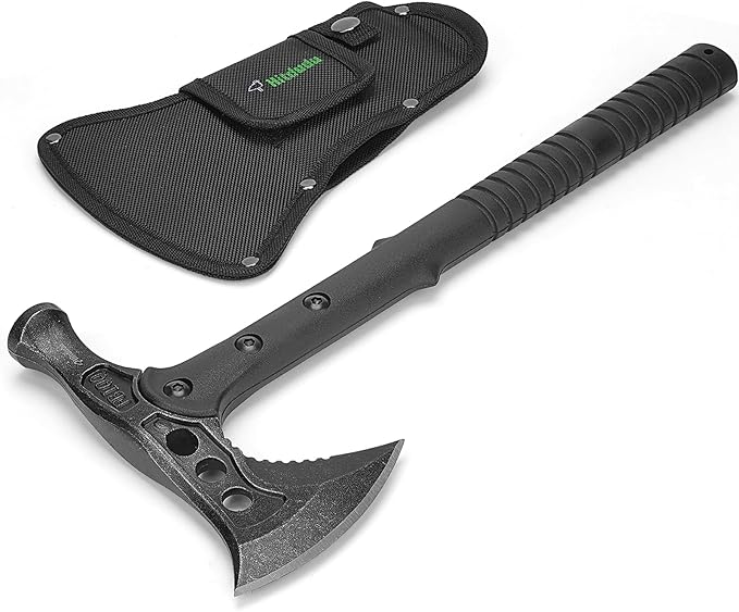 Camping Axe, Survival Chopping Hatchet with Sheath, Tactical Tomahawk with Hammer, Nylon Fiber