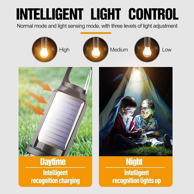 MODOAO Solar Tent Lights USB Rechargeable Led Camping Lantern ,Outdoor Hanging Light Bulbs with