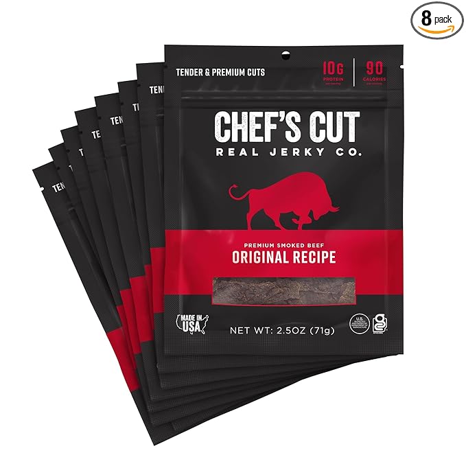 Chef's Cut Beef Jerky, Original, High Protein Meat Snack, 10g of Protein and 90 Calories, Gluten