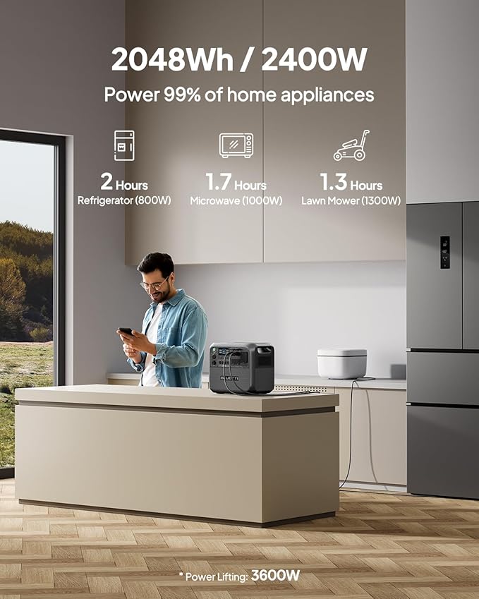 BLUETTI AC200L Solar Generator with 200W Panel and Charger 1 (Ships Separately), 2048Wh LFP
