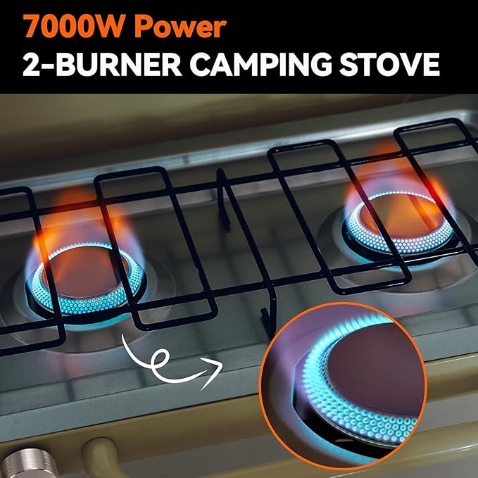 ONLYFIRE OUTDOOR LIVING Portable Camping stove 2-Burner, Propane Gas Stove with Foldable Legs, Camp