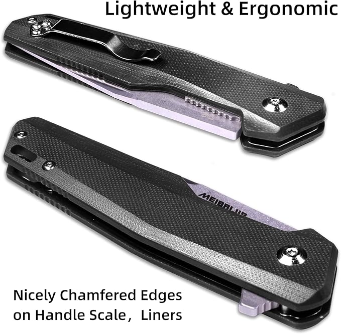 Pocket Knife D2 Blade Folding Knife with G10 Handle, Liner Lock, Pocket Clip, Smooth Flipping