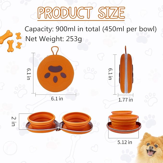 Collapsible Dog Bowls, Portable Dog Bowl, Travel Water Bowl for Dogs Camping Essentials, 2-in-1