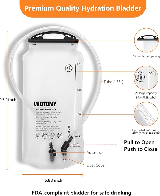 Wotony Lightweight Hydration Backpack with 2LOR 3LWater Bladder for Cycling Hiking Rave - Water