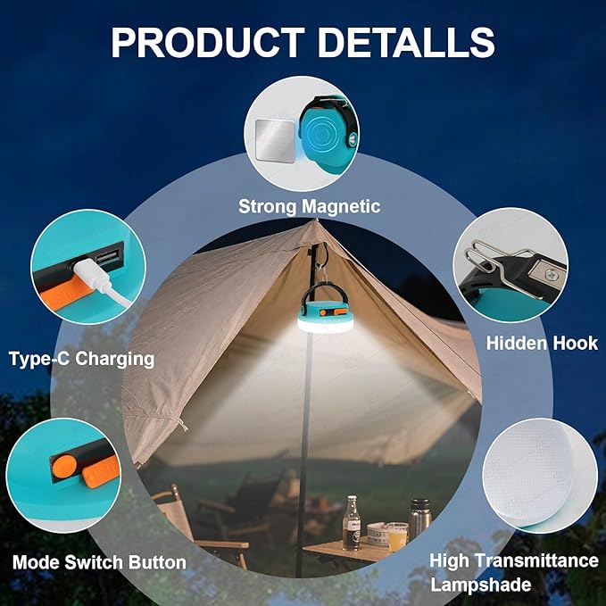 Outdoor Camping lamp Rechargeable lamp, Portable Lighting lamp. Equipped with 6 Brightness