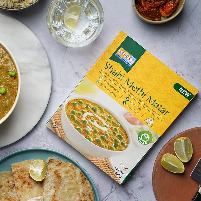 Ashoka Ready to Heat Vegan Curries 1932, Fenugreek Leaves & Green Peas, All-Natural Curry, Shahi
