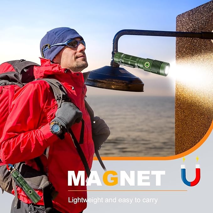 Small Tactical Flashlights High Lumens - 1500 Meters Long Beam Super Bright LED Magnetic Flashlight