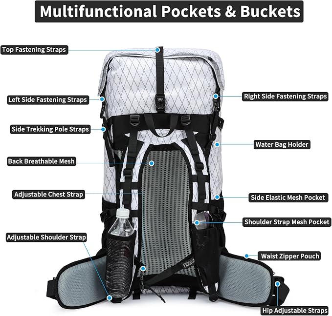 Hiking Backpack,40L to 50L Extra Large Capacity Hiking Bag,Internal Frame Camping Backpack,Upgraded