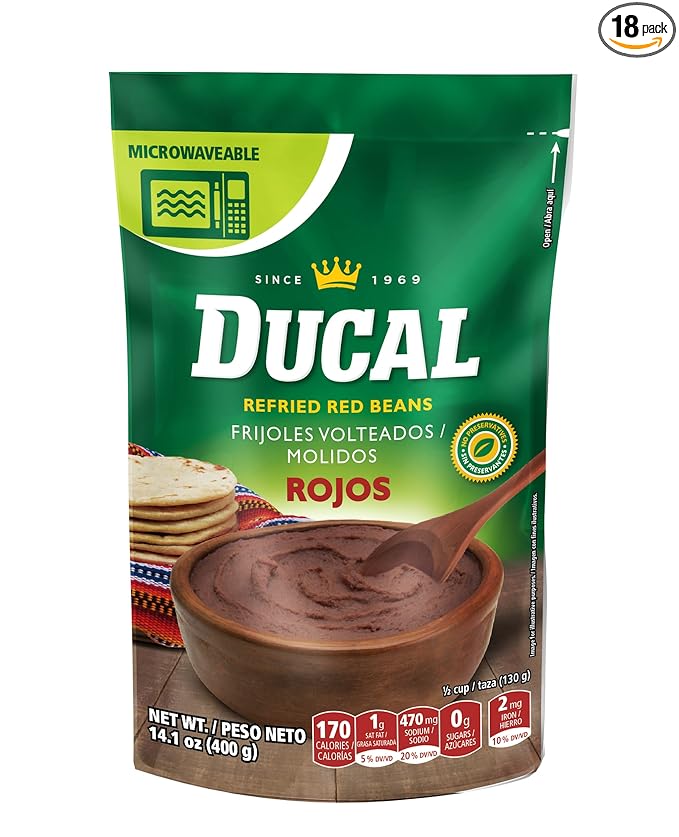 Ducal Refried Red Beans Pouch - Instant Vegetarian Refried Red Beans, Non-GMO And Gluten-Free