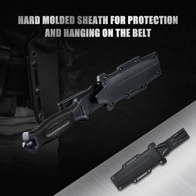 10" Fixed Blade Tactical Knives with Sheath and Clip, Stainless Steel Survival Hunting Bushcraft