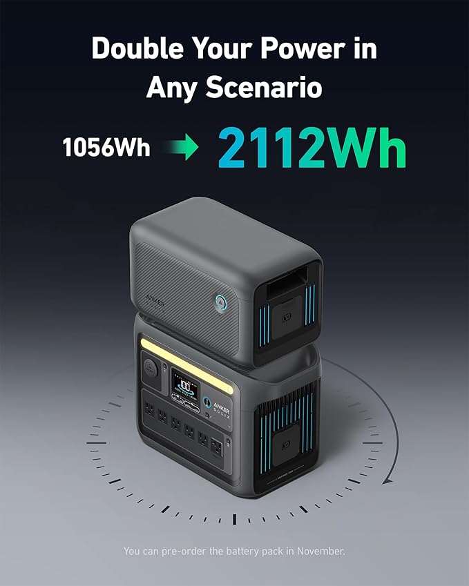 Anker SOLIX C1000 Portable Power Station and BP1000 Expansion Battery, 1800W Solar Generator, Full