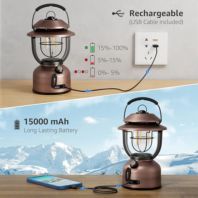 Lepro Retro Classic LED Camping Lantern, High Lumens, Daylight White 2500K and 5000K, Dimmable, USB