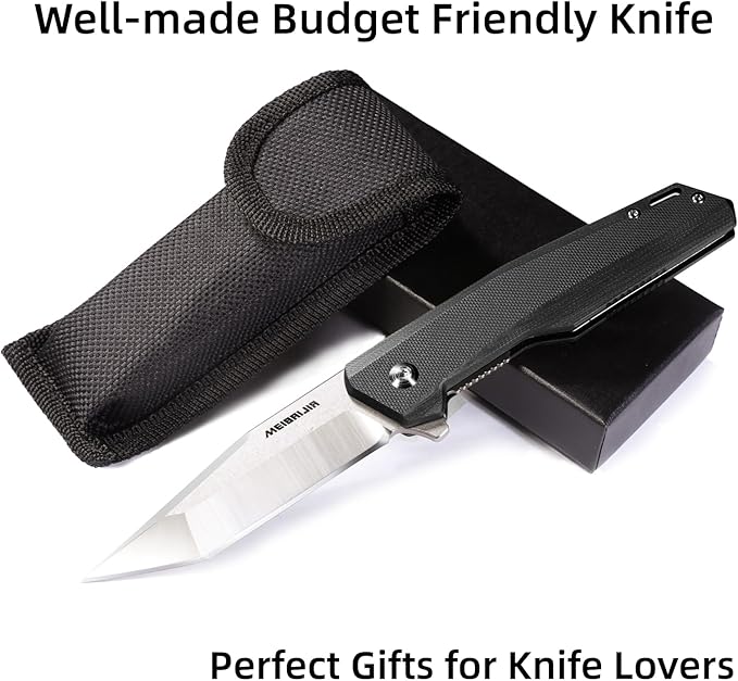 Pocket Knife D2 Blade Folding Knife with G10 Handle, Liner Lock, Pocket Clip, Smooth Flipping