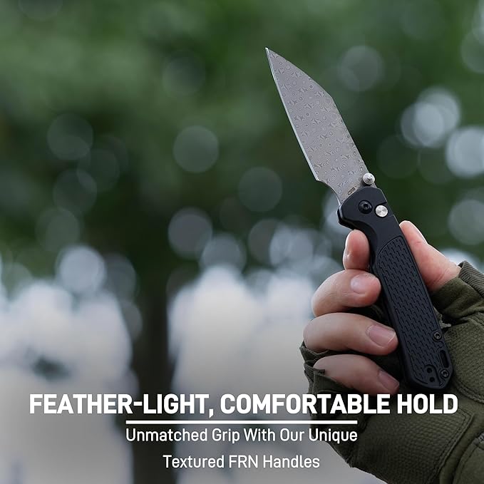 CJRB Pyrite-Light Pocket Knife, 3.34'' Damascus Steel Blade Folding Knife with Pocket Clip, Pocket