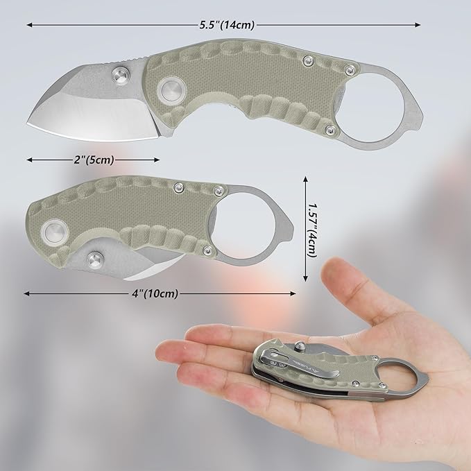 FLISSA 4" Small Folding Pocket Knife, Lightweight Utility Knife, Desert Tan G10 Handle, EDC Pocket