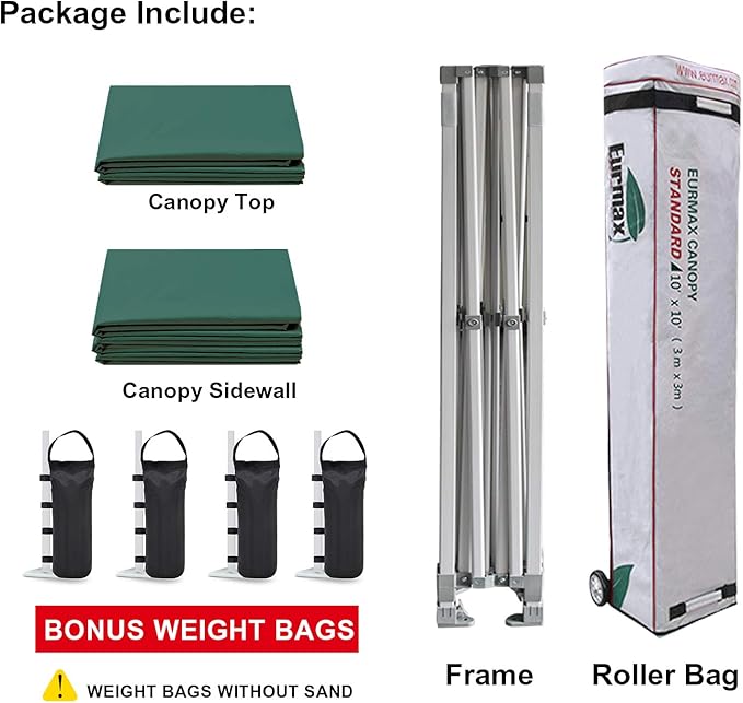 Eurmax USA 10'x10' Pop-up Canopy Tent Commercial Instant Canopies with 4 Removable Zipper End Side
