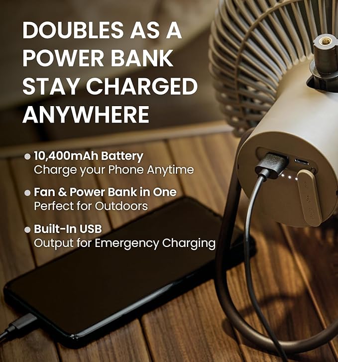 Claymore V1040 Black Rechargeable Portable Fan ??10,400mAh Power Bank Function Remote Control