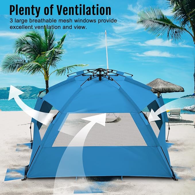 WhiteFang Deluxe Pop Up Beach Tent Sun Shade Shelter for 3-4/5-6 Person, UV Protection, Extendable